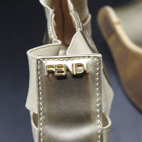 Fendi Women's Gold Carioca Patent Leather T-strap Wedge Sandals Size 35.5 w/ COA - Picture 10 of 12